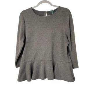 Lauren Ralph Lauren | Women's Gray Herringbone Peplum Ruffle Top | sz XL